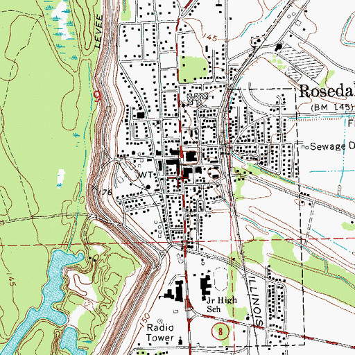 Topographic Map of Rosedale Volunteer Fire Department, MS