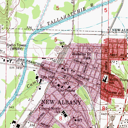 Topographic Map of New Albany Fire Department Station 1 Headquarters, MS