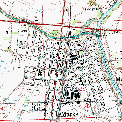 Topographic Map of Marks Fire Department Station 2, MS