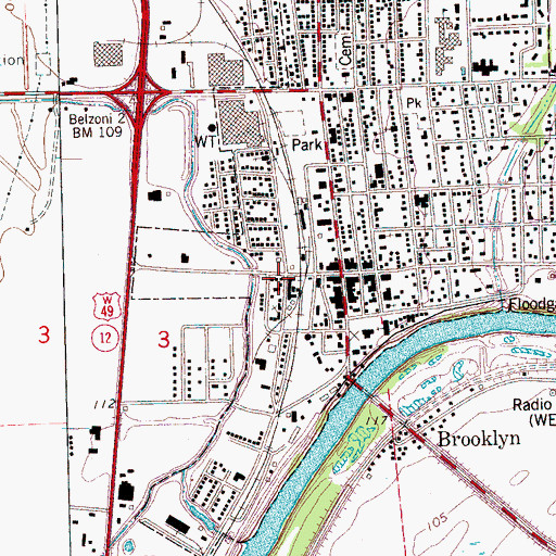 Topographic Map of Belzoni Fire Department, MS