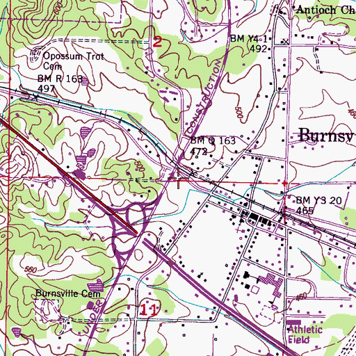 Topographic Map of Burnsville Fire Department, MS