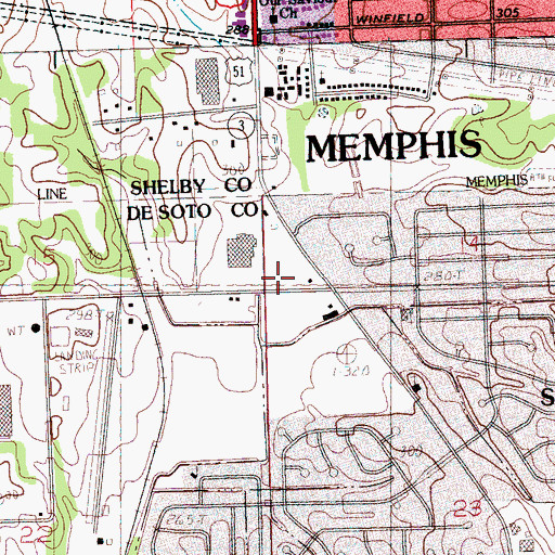 Topographic Map of Southaven Fire Department Station 1, MS