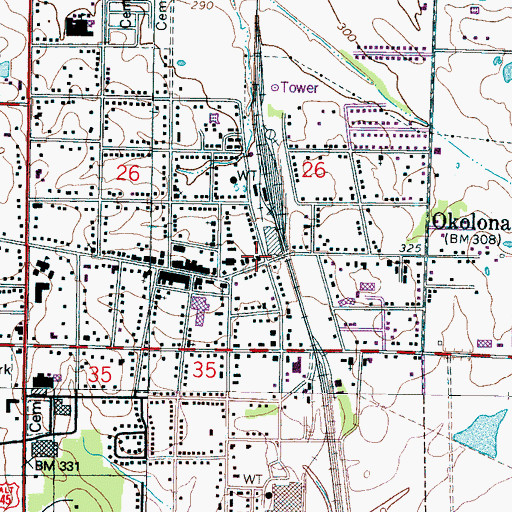 Topographic Map of Okolona Fire Department, MS