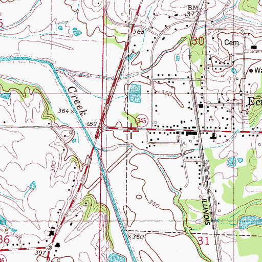 Topographic Map of Ecru Volunteer Fire Department, MS