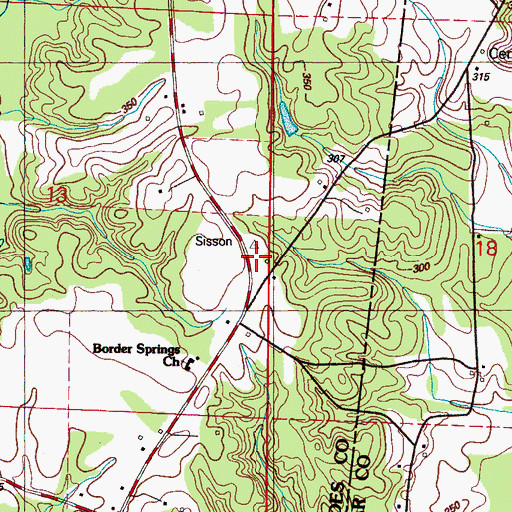 Topographic Map of Lowndes County District 1 Volunteer Fire and Rescue Department Border Springs Station, MS