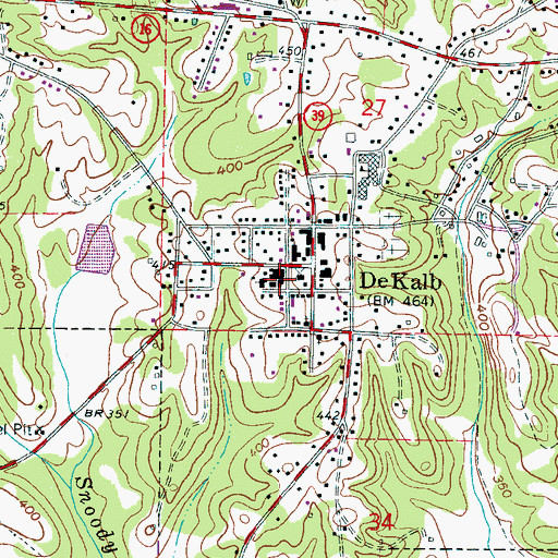 Topographic Map of De Kalb Volunteer Fire Department, MS