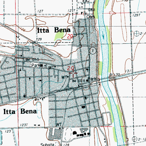 Topographic Map of Itta Bena Volunteer Fire Station, MS