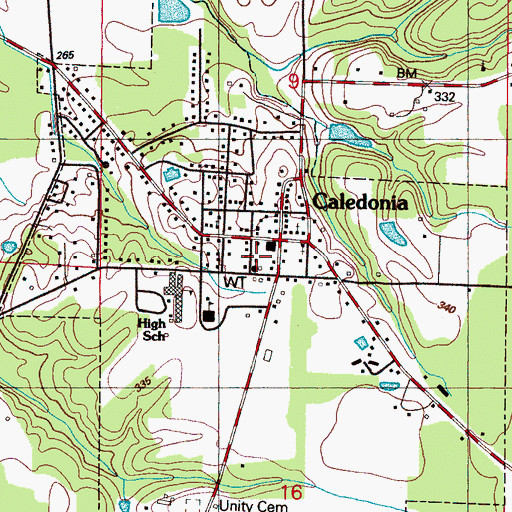 Topographic Map of Lowndes County District 1 Volunteer Fire and Rescue Department Caledonia Station, MS