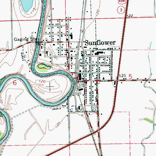 Topographic Map of Sunflower Town Fire Department, MS