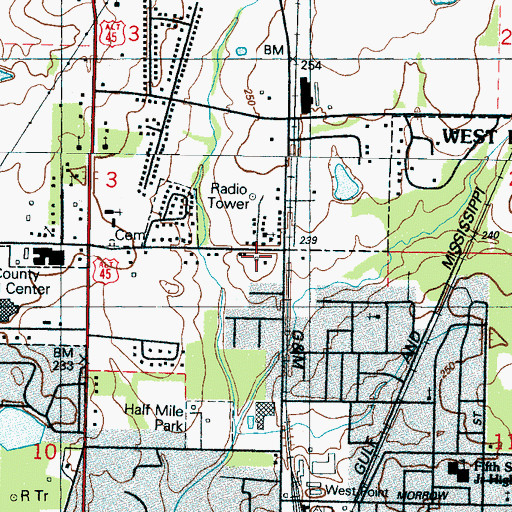 Topographic Map of West Point Fire Department Station 2, MS