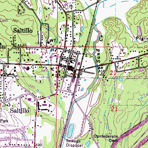 Topographic Map of Saltillo Fire Department, MS