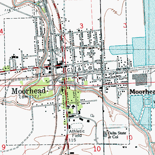 Topographic Map of Moorhead Fire Department, MS