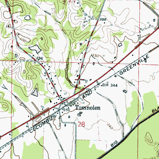 Topographic Map of Tomnolen Volunteer Fire Department, MS