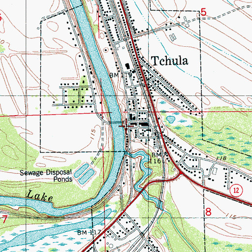 Topographic Map of Tchula Volunteer Fire Department, MS
