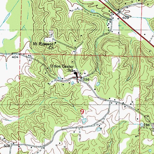 Topographic Map of Union Center Theo Volunteer Fire Department, MS