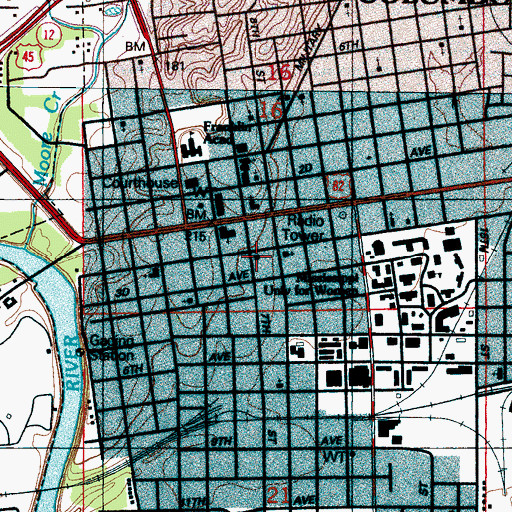 Topographic Map of Columbus Fire and Rescue Station 1 Headquarters, MS