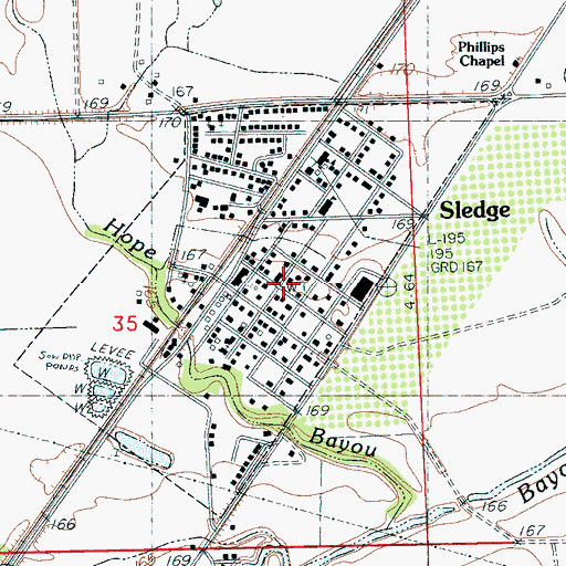 Topographic Map of Sledge Volunteer Fire Department, MS