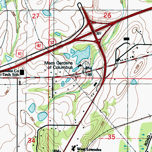 Topographic Map of Lowndes County District 5 Volunteer Fire and Rescue Department West Lowndes Station, MS