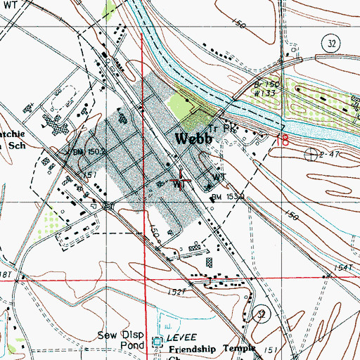 Topographic Map of Webb Town Fire Department, MS