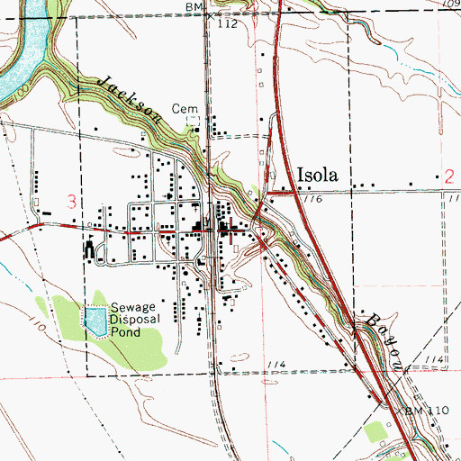 Topographic Map of Isola Volunteer Fire Department, MS
