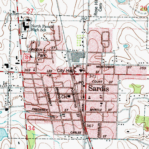 Topographic Map of Sardis City Fire Department, MS