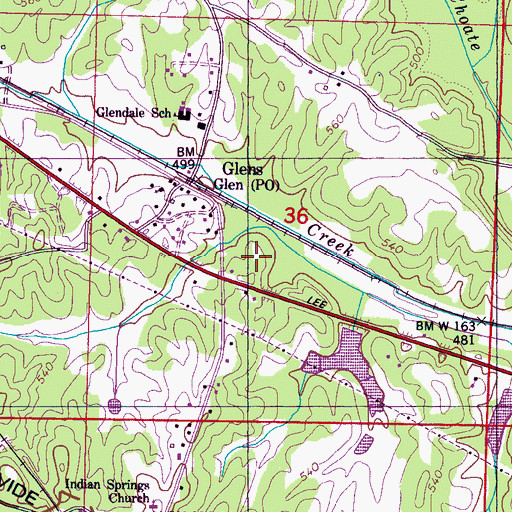 Topographic Map of Glen Volunteer Fire Department, MS