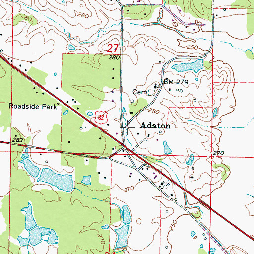 Topographic Map of Adaton - Self Creek Volunteer Fire Department, MS