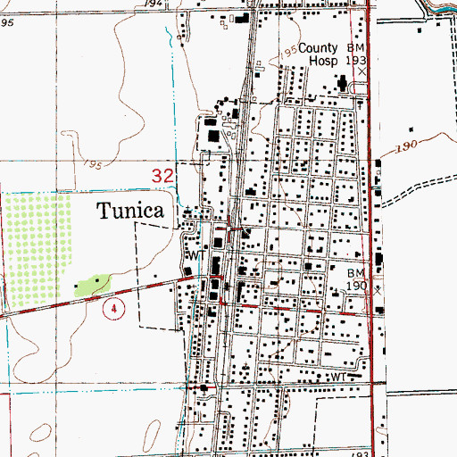Topographic Map of Tunica Fire Department, MS