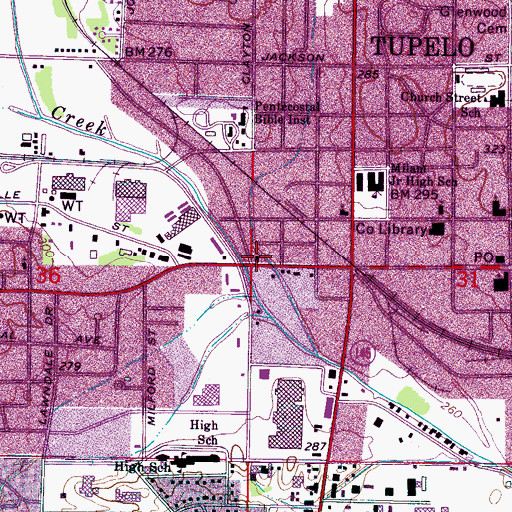 Topographic Map of Tupelo Fire Department Station 2, MS
