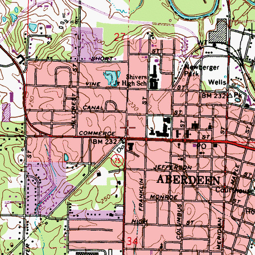 Topographic Map of Aberdeen Fire Department, MS