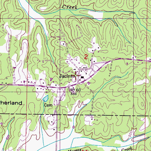 Topographic Map of Jacinto Volunteer Fire Department, MS