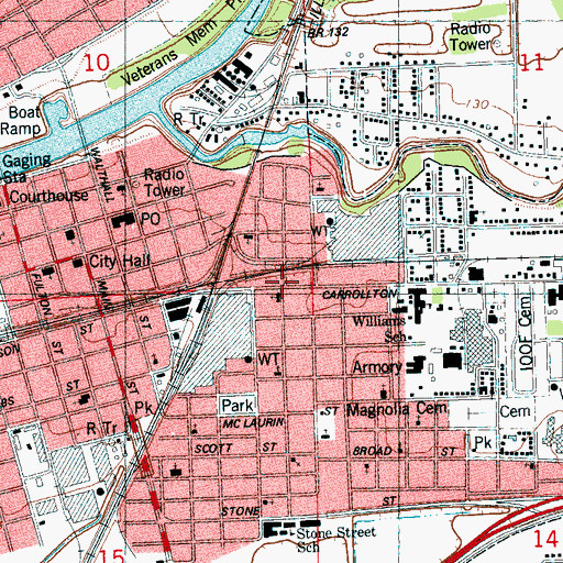 Topographic Map of Greenwood Fire Department Station 2, MS