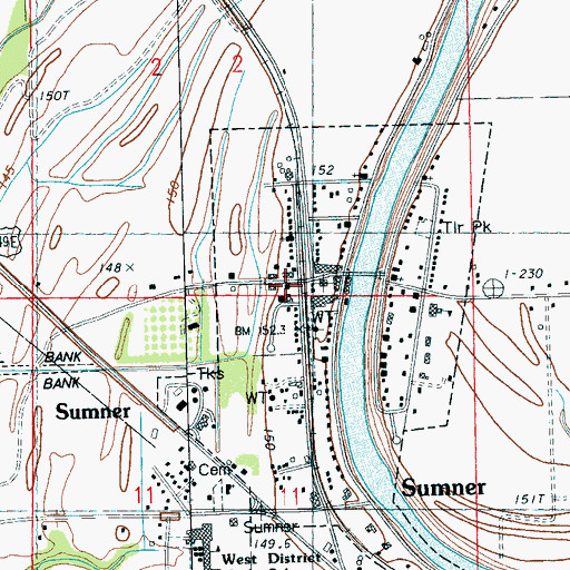 Topographic Map of Sumner Fire Department, MS
