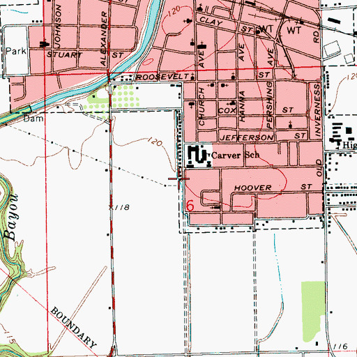 Topographic Map of Indianola Fire Department Station 2, MS