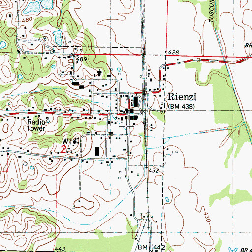 Topographic Map of Rienzi Volunteer Fire Department, MS