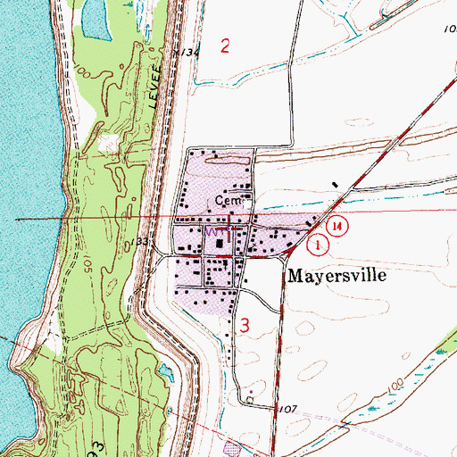 Topographic Map of Mayersville Fire Department, MS