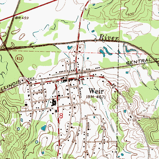 Topographic Map of Weir Volunteer Fire Department, MS