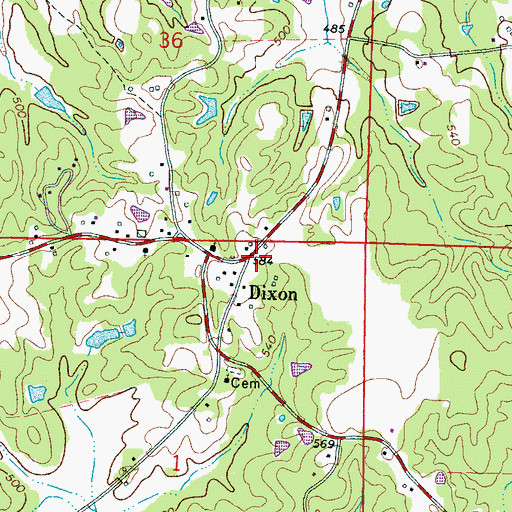 Topographic Map of Dixon Volunteer Fire Department Station 1 Headquarters, MS