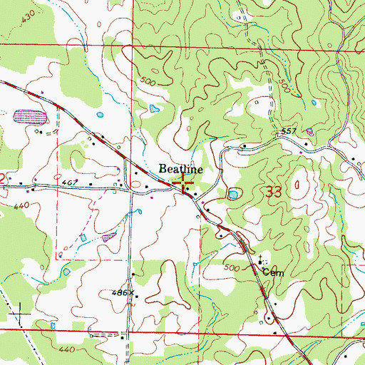 Topographic Map of County Line Volunteer Fire Department Station 2, MS