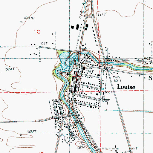 Topographic Map of Louise Volunteer Fire Department, MS