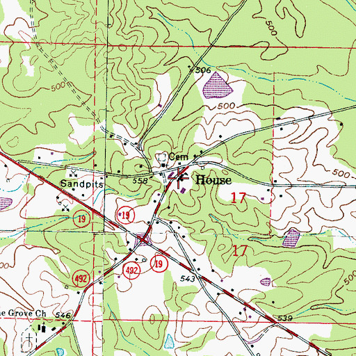 Topographic Map of House Volunteer Fire Department Station 1 Headquarters, MS