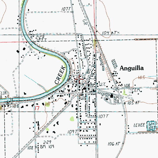 Topographic Map of Anguilla Volunteer Fire Department, MS
