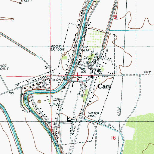 Topographic Map of Cary Fire Department, MS