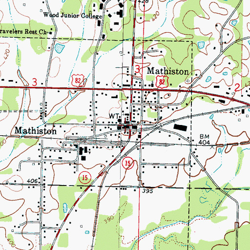 Topographic Map of Mathiston Volunteer Fire Department, MS