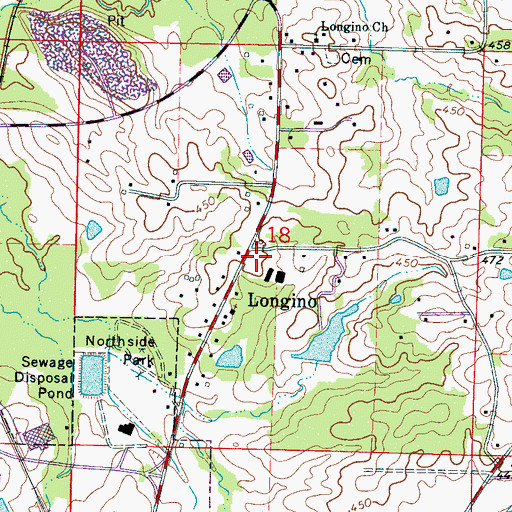 Topographic Map of Longino Central Volunteer Fire Department, MS
