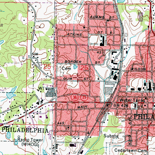 Topographic Map of Philadelphia Fire Department Station 3, MS