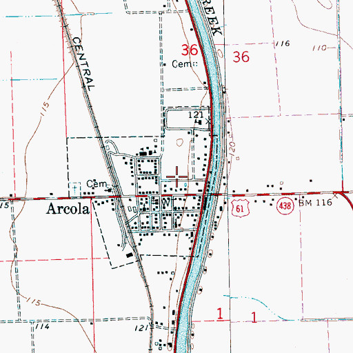 Topographic Map of Arcola Volunteer Fire Department, MS