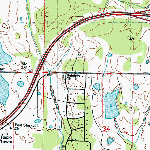 Topographic Map of East Oktibbeha Volunteer Fire Department, MS