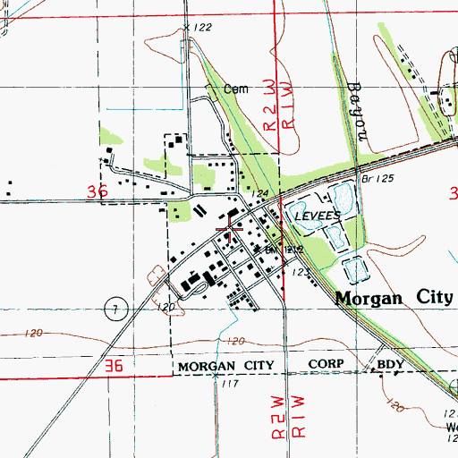 Topographic Map of Morgan City Volunteer Fire Department, MS