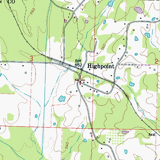 Topographic Map of High Point Volunteer Fire Department, MS